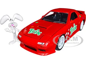 1985 Mazda RX-7 RHD (Right Hand Drive) Red with Graphics and Trix Rabbit Diecast Figure "Trix Cereal" "Hollywood Rides" Series 1/24 Diecast Model Car