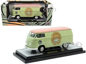 1960 Volkswagen Delivery Van "Maui &amp; Sons" Light Olive Green with Salmon Top Limited Edition to 6650 pieces Worldwide 1/24 Diecast Model Car by M
