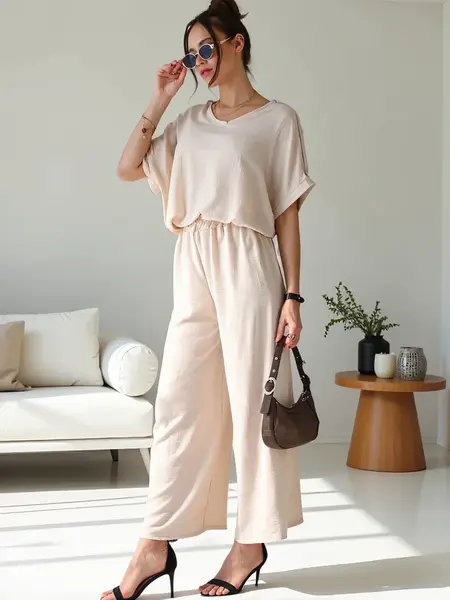 Resti Women's casual set with a short sleeve blouse and wide pants