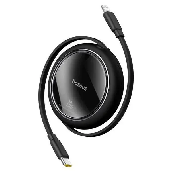 Navíjecí kabel Baseus Free2Pull USB-C/Lightning s nastavitelnou délkou až 1m 20W, černá