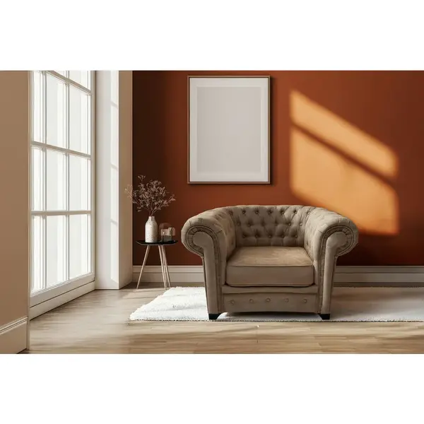 MID.YOU KŘESLO CHESTERFIELD, textil, kompozitní dřevo, světle hnědá