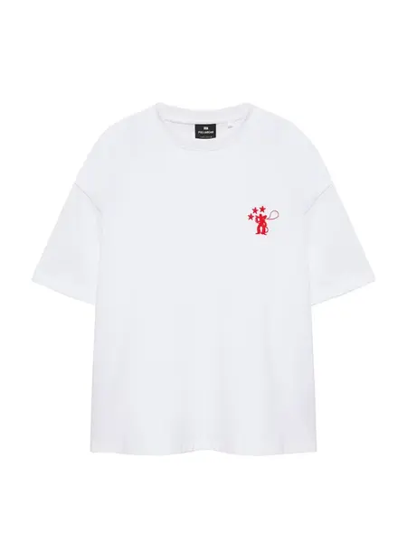 Pull&Bear Tričko 'YEHA WORKER MAYO 26'  červená / biela
