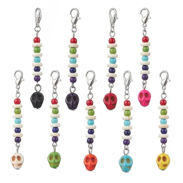 Dyed Synthetic Turquoise Halloween Skull Pendants Decorations