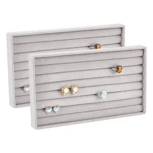 7-Slot Rectangle Velvet Wedding Ring Storage Display Trays