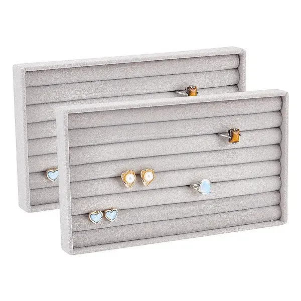 7-Slot Rectangle Velvet Wedding Ring Storage Display Trays