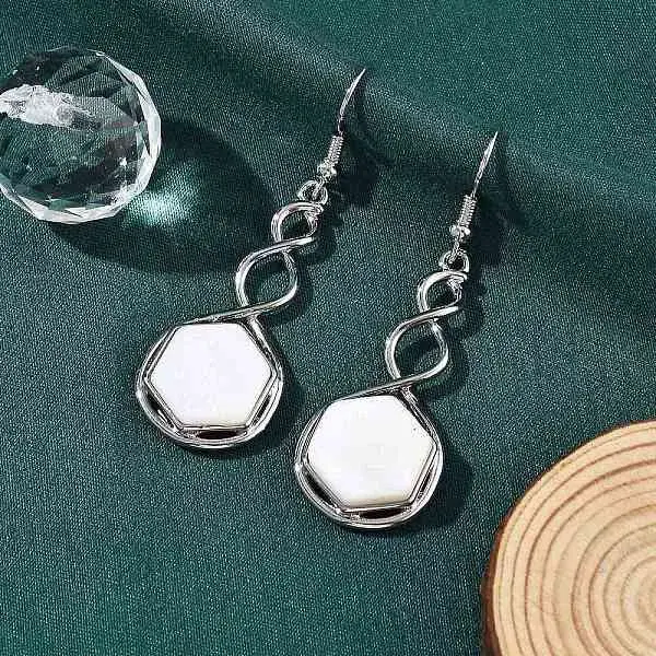 Hexagon Natural Shell Dangle Earrings