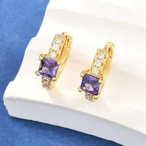 Brass Micro Pave Cubic Zirconia Hoop Earrings