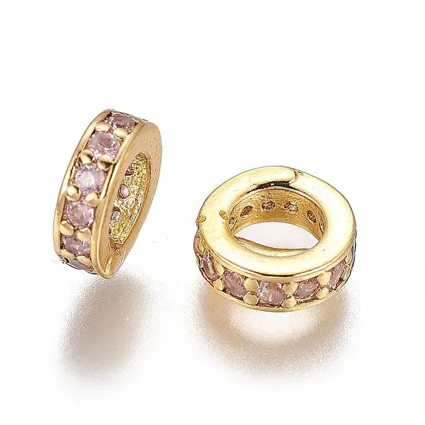 Brass Cubic Zirconia Rondelle European Beads