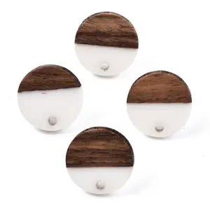 Opaque Resin & Walnut Wood Stud Earring Findings