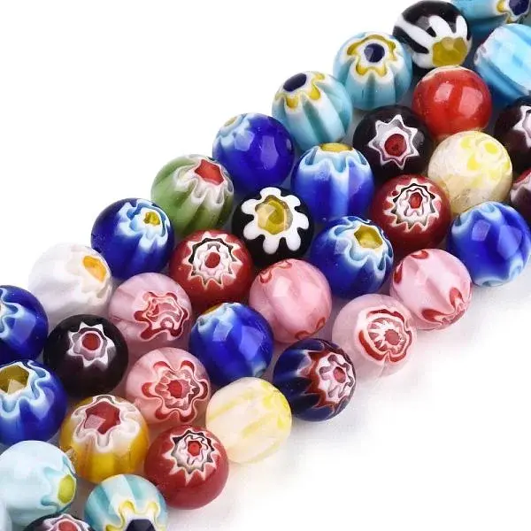 Handmade Millefiori Glass Lampwork Round Bead Strands