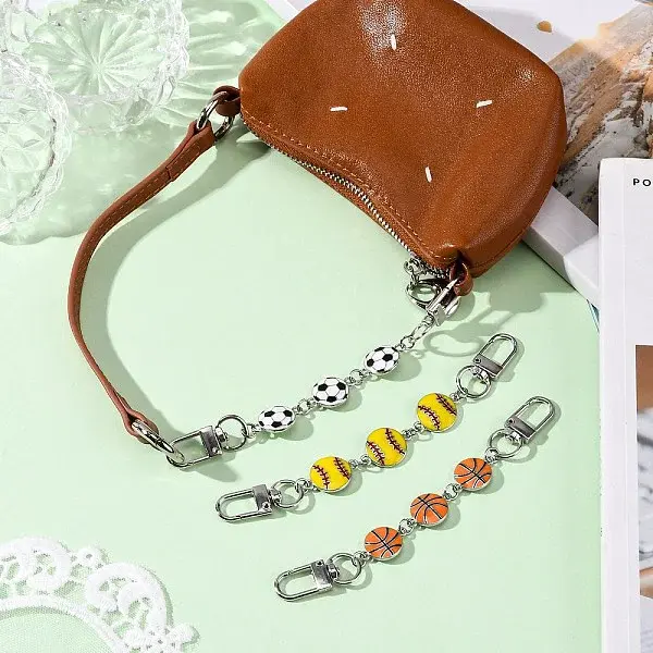 3Pcs 3 Styles Alloy Enamel Sport Ball Bag Extender Chains