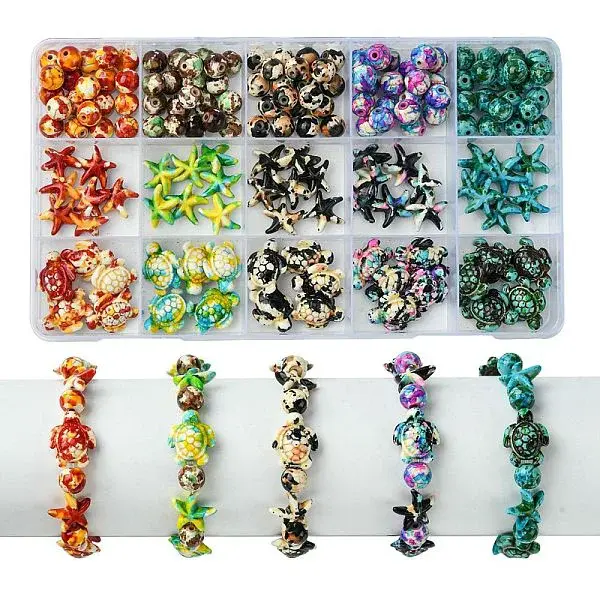 DIY Ocean Theme Synthetic Turquoise Beaded Stretch Bracelet Making Kit