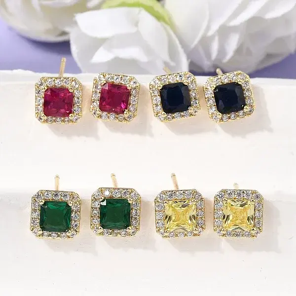 Brass Micro Pave Cubic Zirconia Stud Earrings