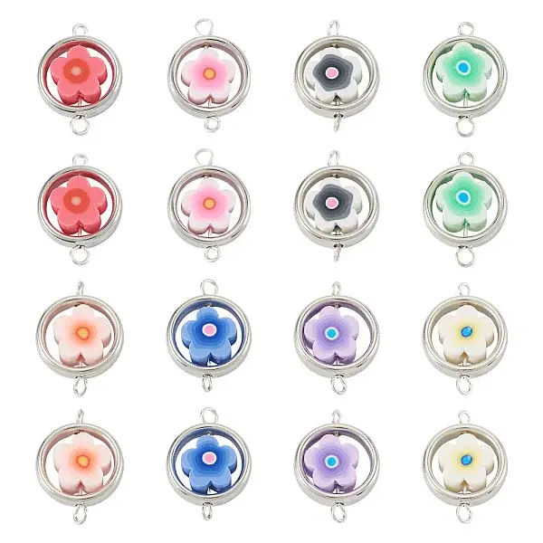 20Pcs Polymer Clay Flower & CCB Ring Frame Links Connector Charms
