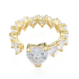 Clear Cubic Zirconia Heart Wrap Open Cuff Rings