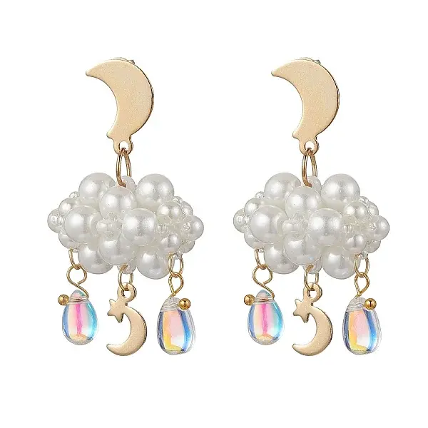 3D Cloud Glass Seed Beades Dangle Stud Earrings