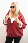 Kesi Włoski Dámská bunda Plus Size s kapucí a beránkem bordová