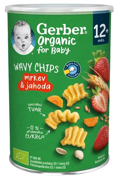 Gerber Organic WAVY CHIPS mrkva & jahoda (od 12 mesiaca)