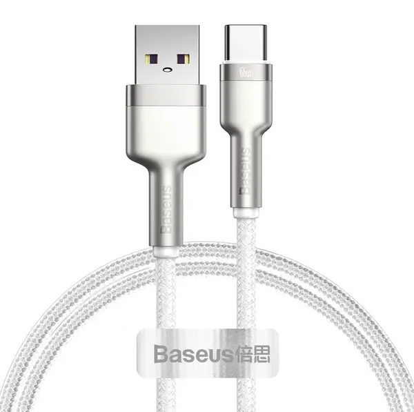 Datový kabel Baseus Cafule Metal Series USB-A - USB-C 66W 1m, bílá