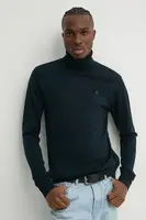 Vlněný svetr G-Star pánský, modrá barva, lehký, s golfem, D25177-D847