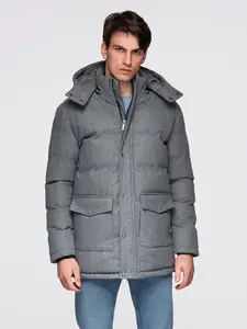 Ombre Warm long men's parka jacket with wool - grey melange