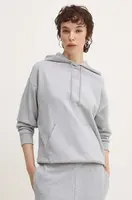 Bavlněná mikina HUGO Delfinia dámská, šedá barva, s kapucí, s aplikací, 50522423