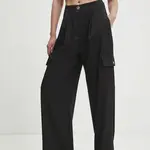 Kalhoty Answear.LAB dámské, černá barva, široké, high waist