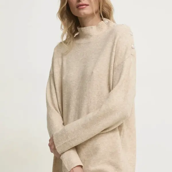 Vlněný svetr Answear.LAB béžová barva, lehký, s golfem