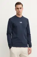 Bavlněná mikina EA7 Emporio Armani pánská, tmavomodrá barva, hladká, PJVRZ.8NPM30