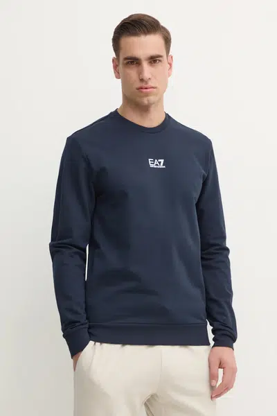 Bavlněná mikina EA7 Emporio Armani pánská, tmavomodrá barva, hladká, PJVRZ.8NPM30