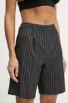 Šortky z vlněné směsi Karl Lagerfeld šedá barva, vzorované, high waist, A1W10124