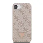 Zadní kryt Guess PU 4G Strass Triangle Metal Logo pro Apple iPhone 16e, růžová