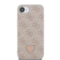 Zadní kryt Guess PU 4G Strass Triangle Metal Logo pro Apple iPhone 16e, růžová