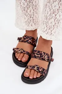 Dámské pantofle na platformě s řemínky a zlatými sponami