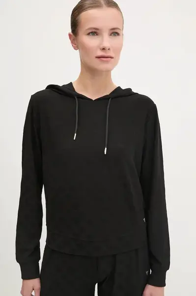 Mikina Guess MONICA dámská, černá barva, s kapucí, vzorovaná, V5RQ21 KCLG2