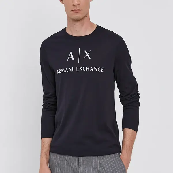 Tričko s dlouhým rukávem Armani Exchange pánské, tmavomodrá barva, s potiskem, 8NZTCH Z8H4Z NOS