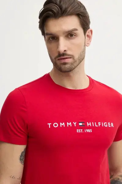 Bavlněné tričko Tommy Hilfiger modrá barva, s aplikací, MW0MW11797