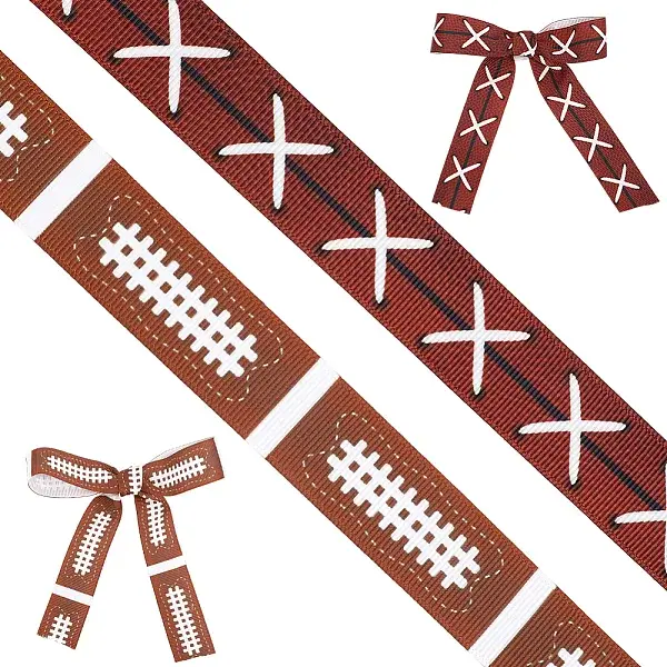 9M 2 Styles Rugby Theme Heat Transfer Polyester Grosgrain Ribbons