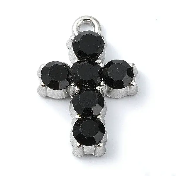 Rack Plating Alloy with Black Rhinestone Pendants