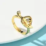 Brass Micro Pave Cubic Zirconia Adjustable Finger Rings