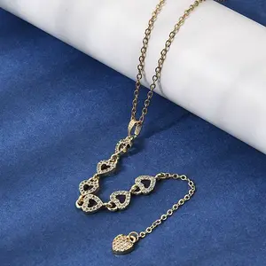 Brass Micro Pave Clear Cubic Zirconia Geometric Pendant Y Tassel Necklaces