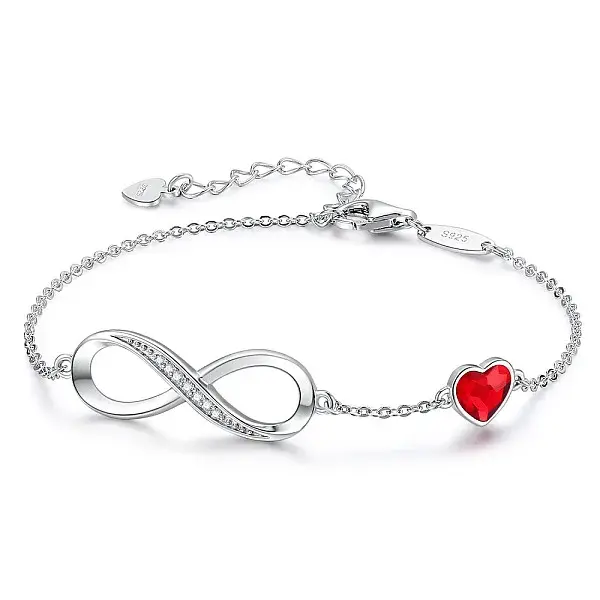 Infinity & Heart 925 Sterling Silver Pave Cubic Zirconia Link Bracelets