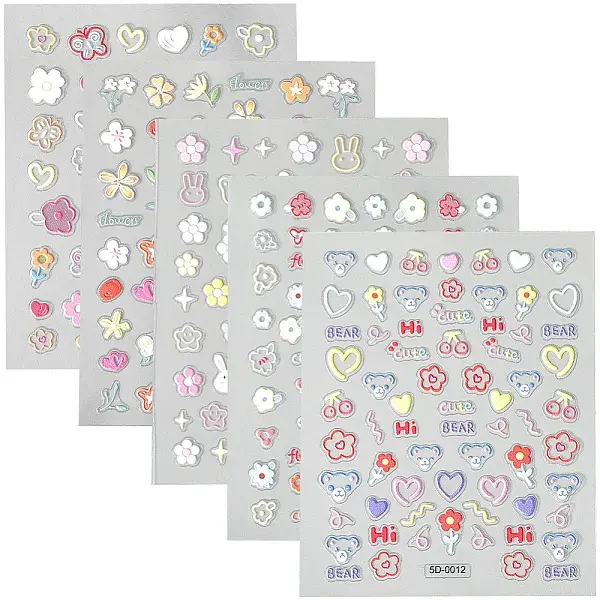 5Pcs 5 Styles Animal & Flower PET Plastic Decorative Sticker