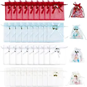 40Pcs 4 Colors 3D Flower Organza Drawstring Bags