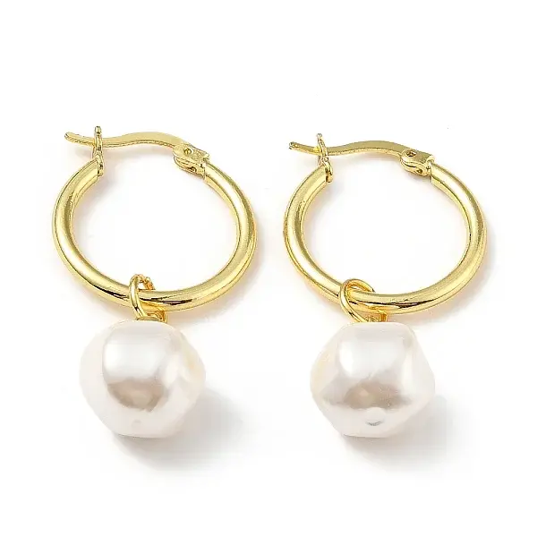 Plastic Pearl Dangle Hoop Earrings