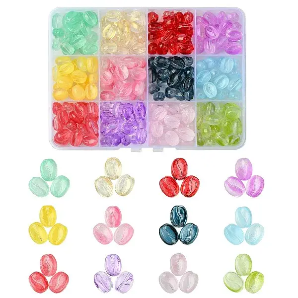 216Pcs 12 Colors Transparent Glass Beads