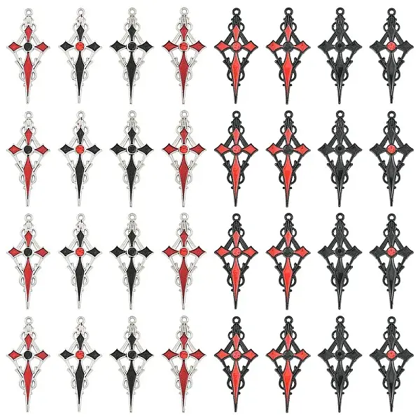 16Pcs 8 Colors Alloy Rhinestone Cross Pendants