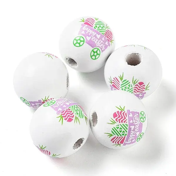 Easter Theme Printed Wood European Beads