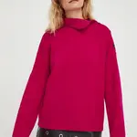 Vlněný svetr The Kooples dámský, růžová barva, s pologolfem, FPUL28001K