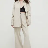 Kalhoty Lovechild dámské, béžová barva, jednoduché, high waist